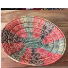 Colorful Vintage Boho Oval Hand Woven Basket Bowl Coiled African Footed Artisan