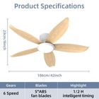 42  Low Profile Ceiling Fan With Led Light White Flush Mount Remote App Control