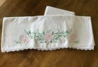 Vintage Set Of 2 Embroidered Pillowcases Handmade Pink Floral