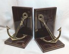 Nautical Wooden Bookends Brass Anchors Pair Lot Of 2 Nautical Art Deco Vintage 