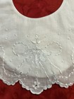 Vintage Baby Bib Embroidered Cotton White Scalloped Floral