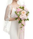Ling s Moment Pink Bridal Bouquet  Cascading 13 Inch Powder Pink Sand Beige