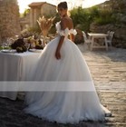 Sweetheart Sweep Train Ball Gown Wedding Dress Off Shoulder 3d Flowers Bridal
