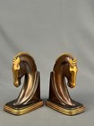 Vtg Dodge Inc  Art Deco Trojan Horse Head 7 1 4  Bookends  C  1930 s  Euc