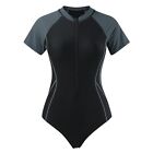 Women Swimsuit Boyshort Short Sleeve Rashguard Contrast Line Snorkel Surf Suit