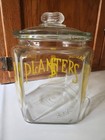 Vintage Planters Hexagonal Yellow Mr Peanut Glass Counter Jar With Peanut Lid