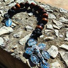 Reflective Black Christian Rosary Wooden Beads Metal Crucifix Prayer Religious