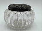 Antique Cut Glass Sterling Silver 925 Repousse Lid Powder Vanity dresser Jar