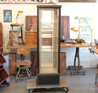 Vtg Antique Country Store Tower Pedestal Display Case Showcase Beveled Mirror