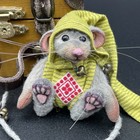 Ooak Artist Handmade Grey   Pink Mouse Jointed Doll Plush With Suitcase  k3 