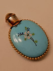 Victorian Inspired Vintage Blue Glass Perfume Bottle Hand Painted Flowers  2213