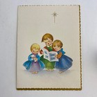Vintage Mid Century Christmas Greeting Card Small Cute Girls Singing Star Lamb