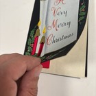 Vintage Die Cut Candle Holly Christmas Card Black Background Fold-out Design Mcm