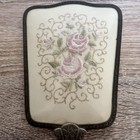Ornate Floral Brass Silver Vanity Hand Mirror Victorian Needlepoint Rose Mcm See