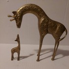 Vintage Solid Brass Mother And Baby Giraffe Figurines Sculptures   