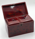 Lacquerware Tea Caddy  Large  Japanese Meiji Red Lacquerware With River Scene