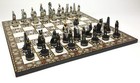 Egyptian Anubis Black   Silver Gold Accents Chess Set W  17  Mosaic Color Board