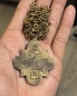 Vintage Byzantine Orthodox Icon Cross Pendant Necklace Brass Bronze Signed G