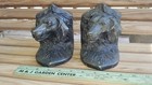  Pair Antique Bronzed Spelter Metal Figural Hound Dog Head Statue Bookends 