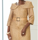 Size 22w Ashro Gold Formal Wedding Church Party Neicie Tweed Belted Sheath Dress