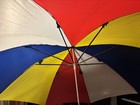 Vintage Multi Color Stripe Beach Umbrella Chair Table Clamp On 41    - 