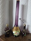 Vintage Lot Of Purple W Gold Glass Vase And 2 Mini Bottles Vanity Shelf Decor 