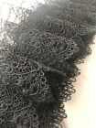 Antique French Long Wide Length Unused Stiffened Black Le Puy Lace 17 Ft C1800s