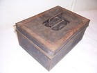 Antique Vintage Black Metal Bank Cash Document Lock Box Safe Money Patina Chest