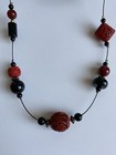 Vintage Chinese Carved Red Cinnabar Beads Necklace 30   l