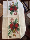 Vintage Kay Dee Hand Prints Linen Christmas Candy Cane Bells Tea Towel 17x30