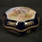 Antique 19th C  French S  vres Style Gilt Cobalt Blue Hand Painted Porcelain Box
