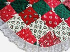 Vtg Handmade Quilted Christmas Tree Skirt Patchwork Reversible Cottagecore 36   