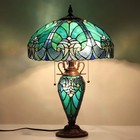 24    Vintage Tiffany Stained Glass Table Lamp 3-light   