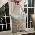 Handmade Happy Easter Door Hanging Pillow   Pastel Embroidered Bunnies   Cute 