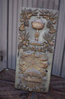 Antique 19thc Wood Carved Relief Religious Door Panel Agnus Dei Chalice Rare