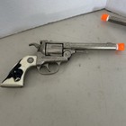 Pair Of Vintage Working 1950s Hubley Texan 38 Toy Cap Guns Steer Grips   Holster