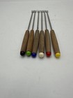 Vintage Fondue Forks Set Of 6 Wood Handles Colored Tips Stainless Steel Mcm