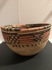 Hand Woven Artisan Grass Coiled Basket With Intricate Design Possibly African Lg