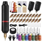 Wireless Tattoo Machine Kit - 2x 1500mah Batteries  20 Needles  14 Ink Colors  F