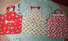 3 Vintage Granny Bib Christmas Aprons W  Pockets Cotton Homemade