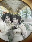 Antique Victorian Glass Chimney Flue Hole Cover Young Beautiful Woman Grapes