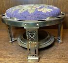 Antique Victorian Brass Foot Stool Ottoman Floral Needlepoint Tapestry 6 x 10 