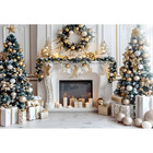 Merry Christmas Backdrop Photography Winter Wood Window Door Xmas Tree Backdrop