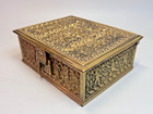 Antique German Erhard Sohne Brass Rocaille Cherub Jewelry Trinket Tobacco Box