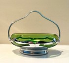Vintage Farber Bros Krome Kraft Candy Dish Chrome With Green Glass Insert