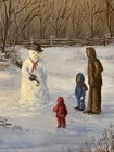   riginal Oil Painting Winter Scene Snowman Children Christmas Framed Signed