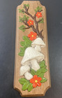 Vtg  Mcm Hand Painted Ceramic Mushroom   Flowers Wall Plaque Retro Raised 1970 s