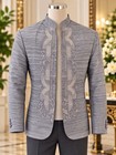 Prince Coat Barong Tagalog     Elegant Gray Embroidered Formal Jacket 3 In 1 Set