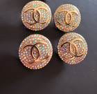 Chanel Gold Tone Cc Rhinestone Buttons 18mm     Sparkle Logo  set Of 4 