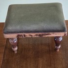 Antique Vintage Small Wooden Foot Stool Green Fabric Padded 6 5  X 10 5  X 8 